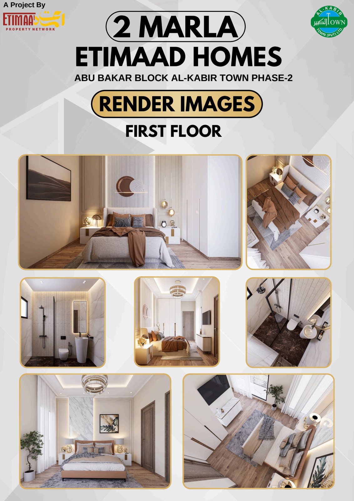 First Floor Interiors — Master Bedroom, Bathroom, Living