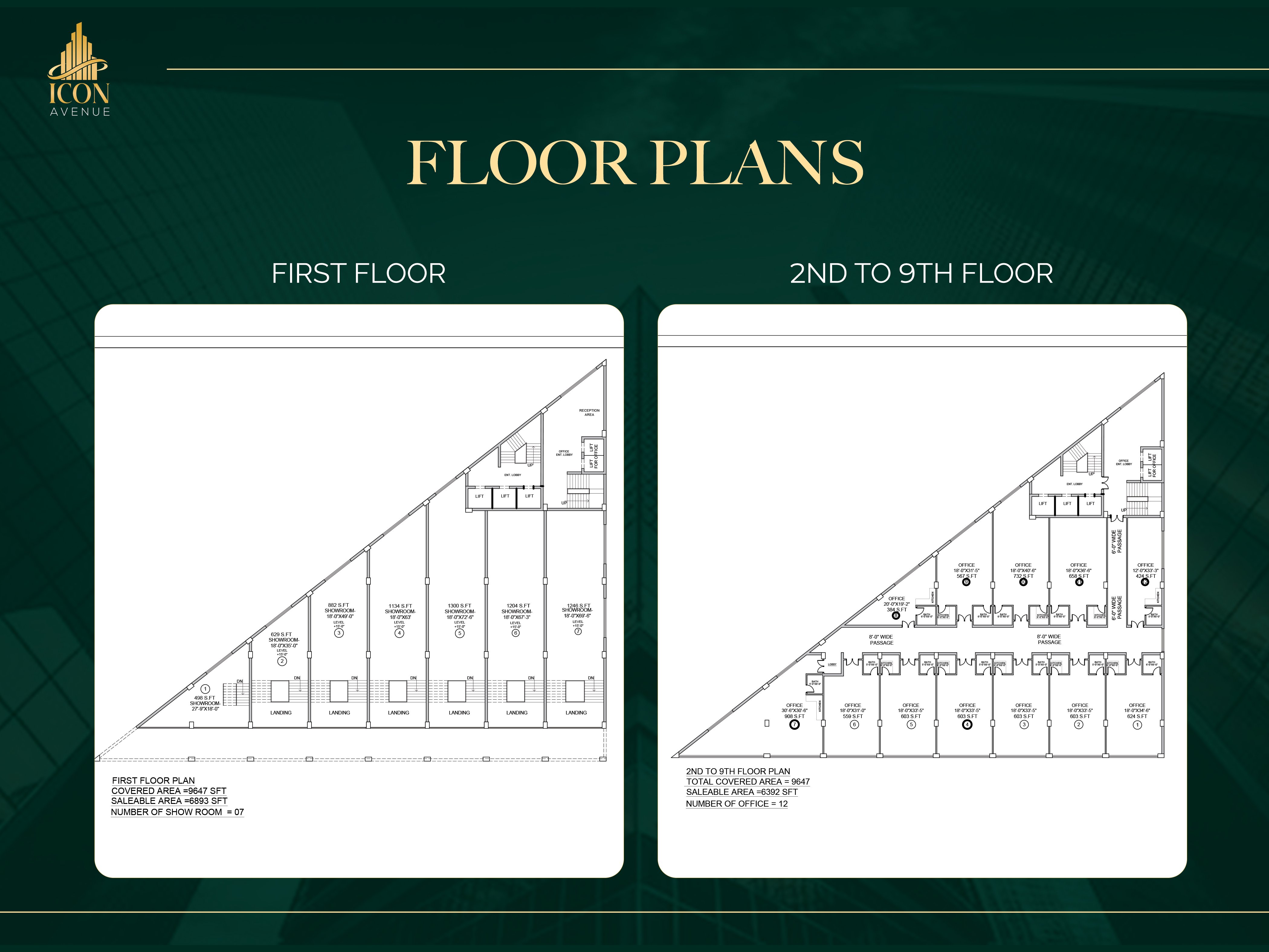 Office Floor Plans — 1st Floor & 2nd–9th Floor