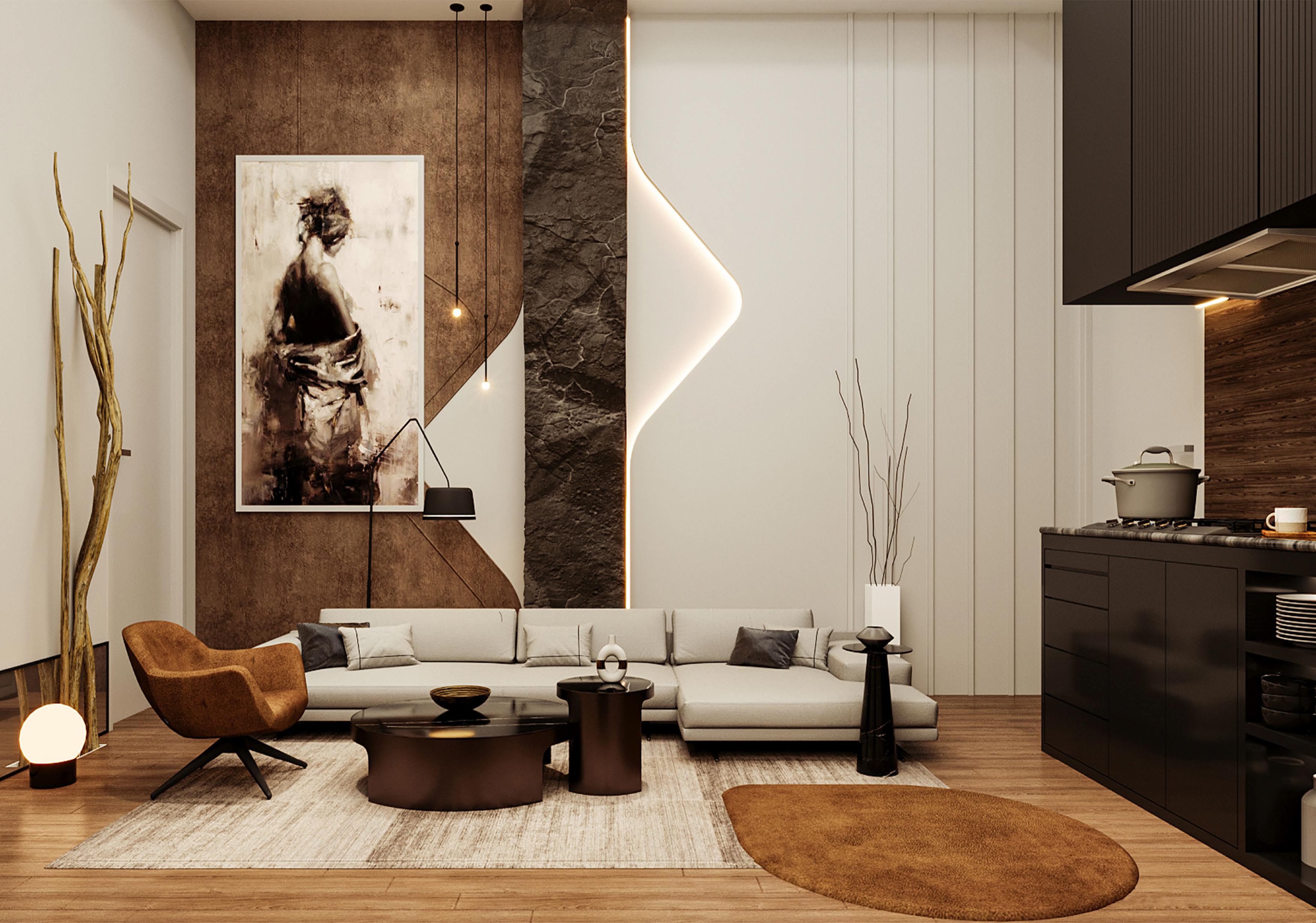 Living & Open Kitchen — 2-Bed Unit