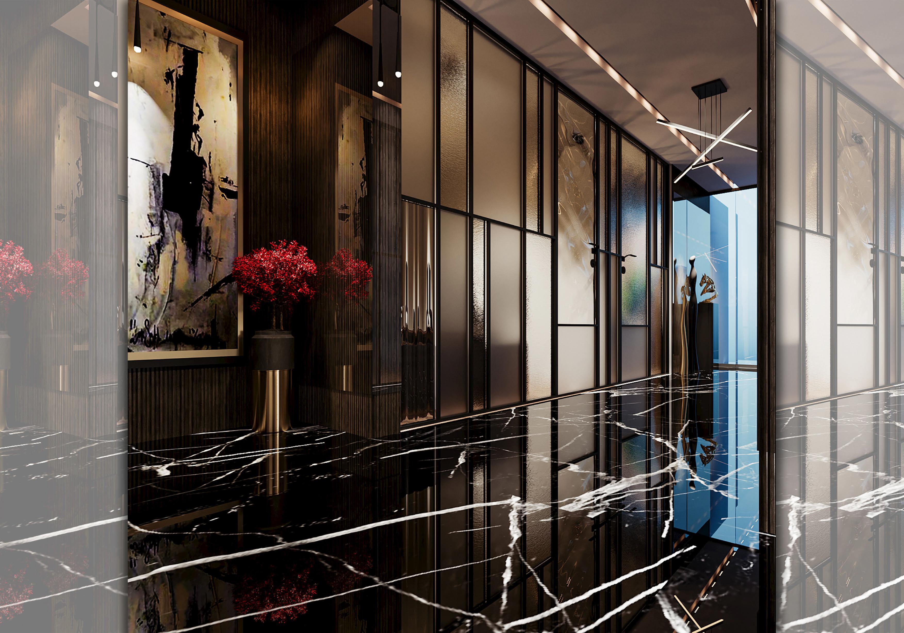Ground Floor Lobby — Black Marble Finish