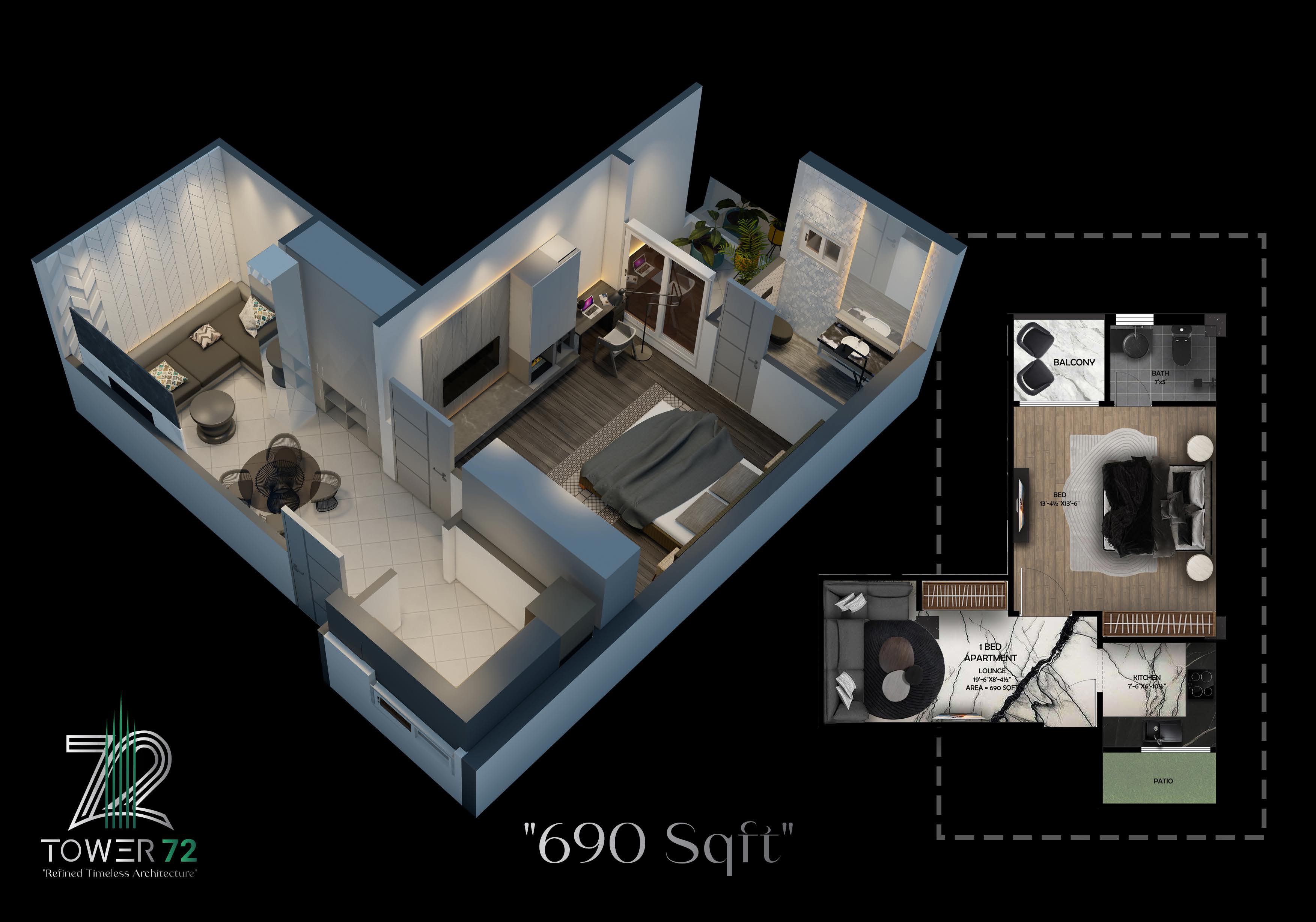 690 Sqft Unit Layout